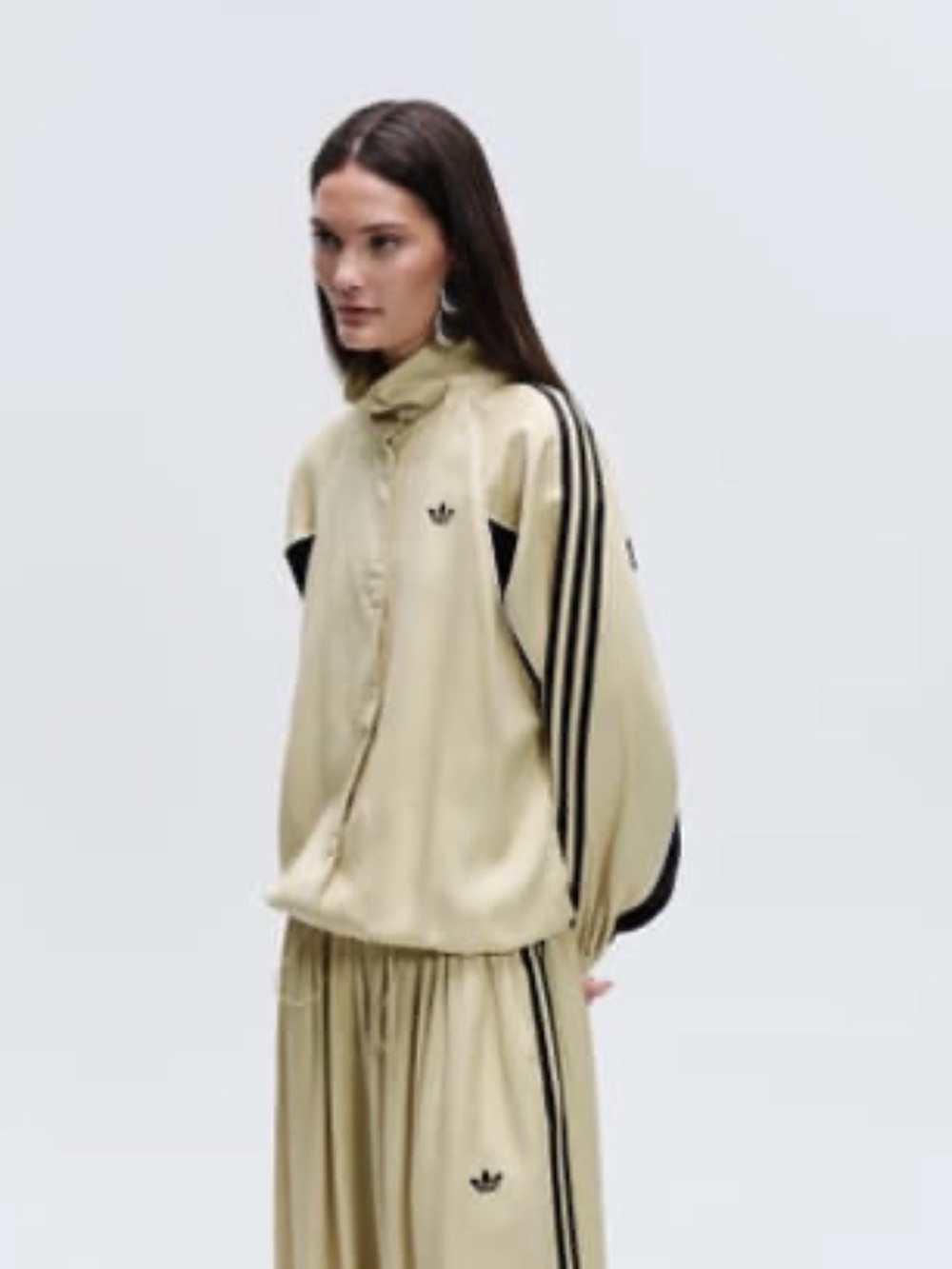 adidas Originals × ASOS oversized funnel neck track top in buttermilk satin